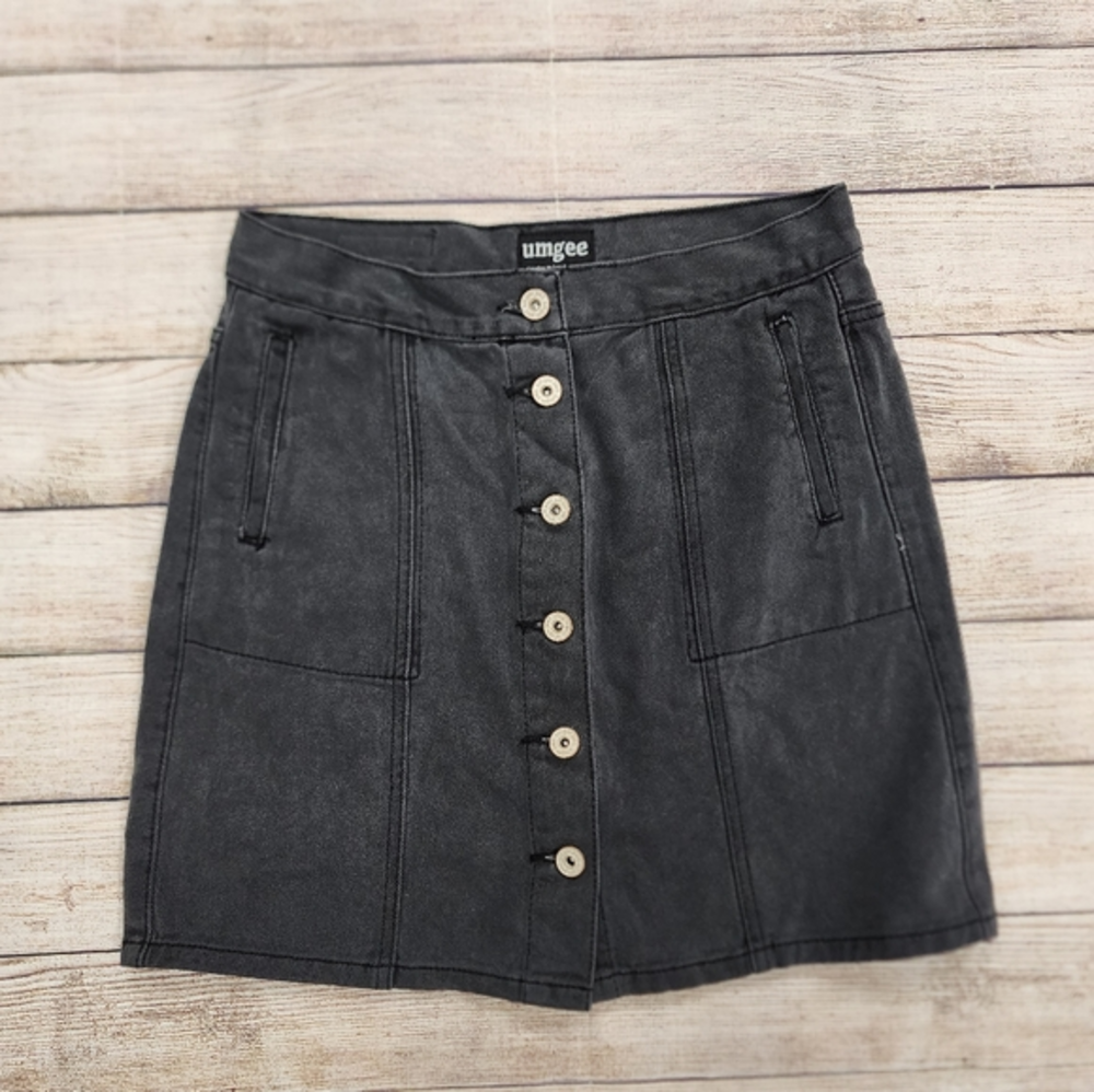 Umgee Black Button‎ Front Denim Jean Skirt Size 28